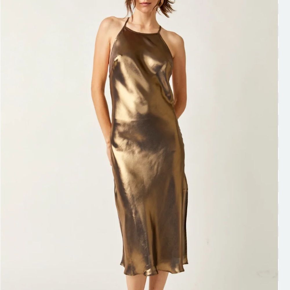 Free People Sunset Shimmer Slip Dress XS Copper‎